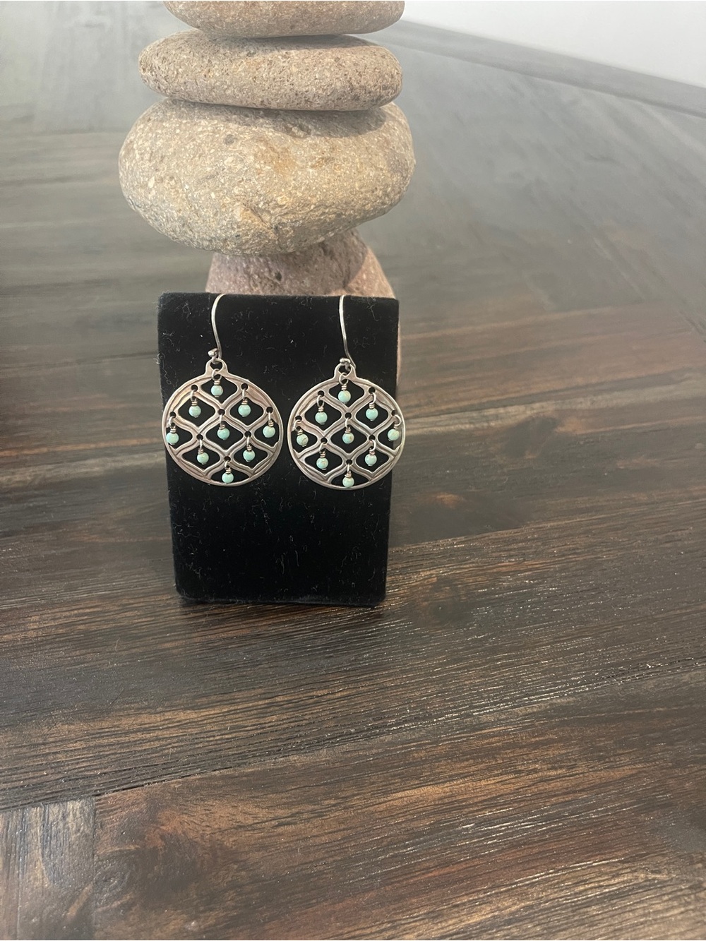 Silpada silver and blue green howlite earrings